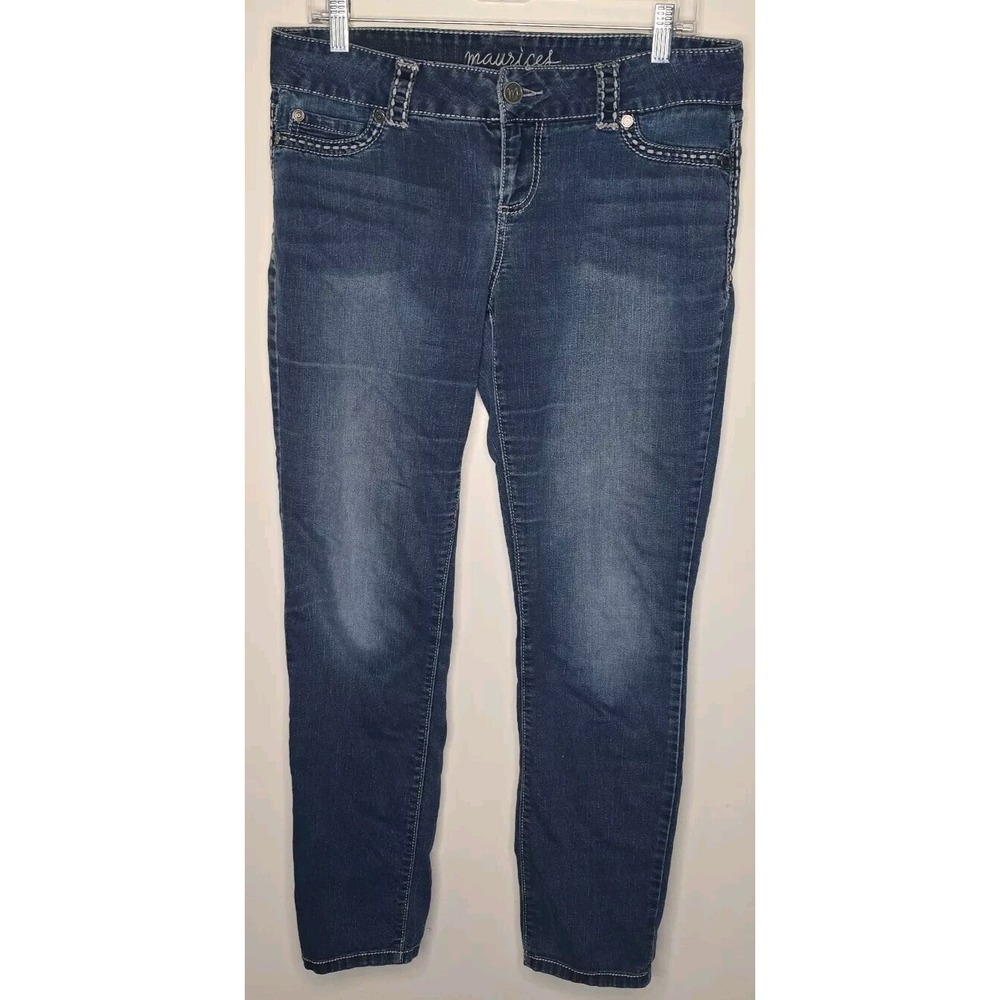 Maurices Women's Jeans Tapered Large Short Low Rise Stretch‎ Dark Wash Whiskered